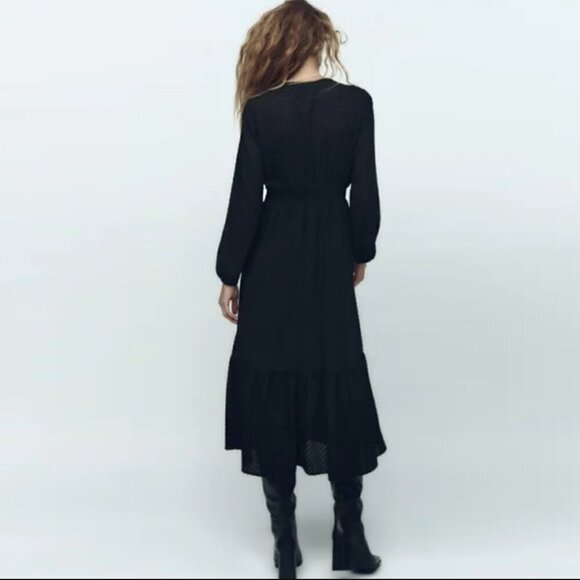 Zara Black Ruffle Tiered Midi Dress - Picture 12 of 13